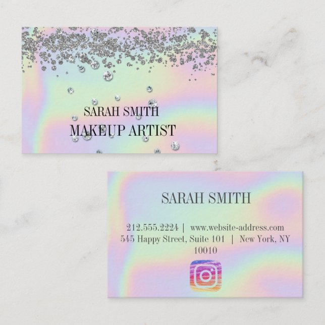 Modern elegant, holografi, diamanter visitkort (Fram/baksida)