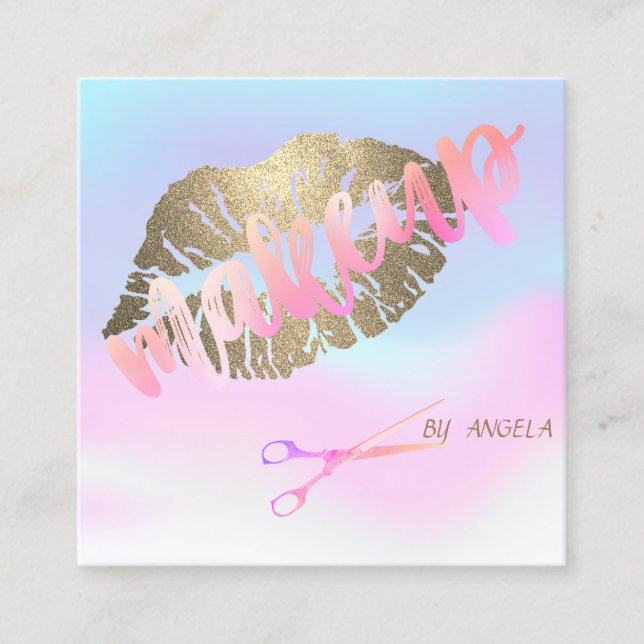 Modern Elegant Holografiskt glittery Läppar,sax Fyrkantigt Visitkort (Framsida)