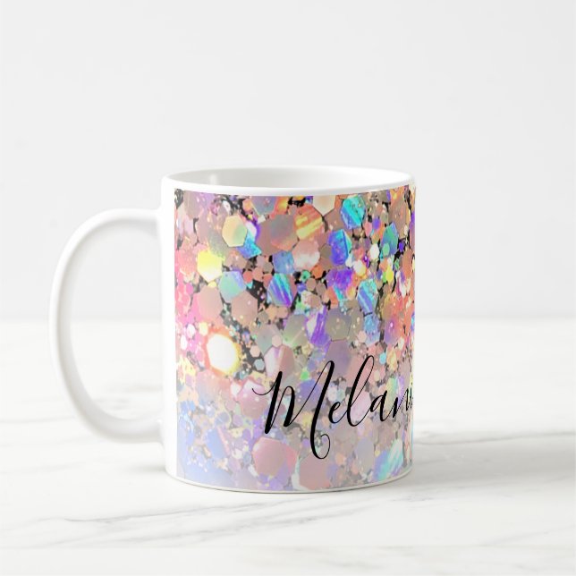 Modern Elegant HoloGraph Glitter Black Anpassnings Kaffemugg (Vänster)