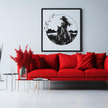 Modern Elegant Horse Cowgirl Flower Equestrian