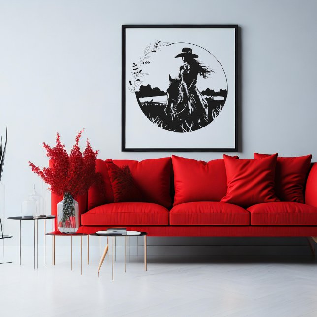 Modern Elegant Horse Cowgirl Flower Equestrian Canvastryck (Skapare uppladdad)