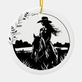 Modern Elegant Horse Cowgirl Westerna Equestrian Julgransprydnad Keramik