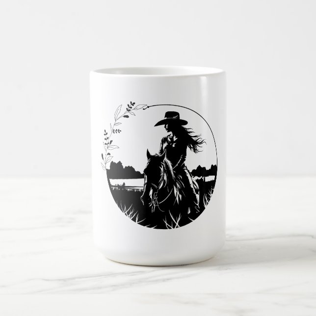 Modern Elegant Horse Cowgirl Westerna Equestrian Kaffemugg (Center)