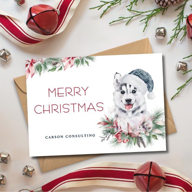 Modern Elegant Husky Hund God jul Business Julkort (Skapare uppladdad)