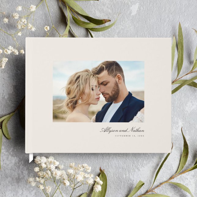 Modern Elegant i ivorianskt skript - foto Bröllop Gästböcker (Skapare uppladdad)