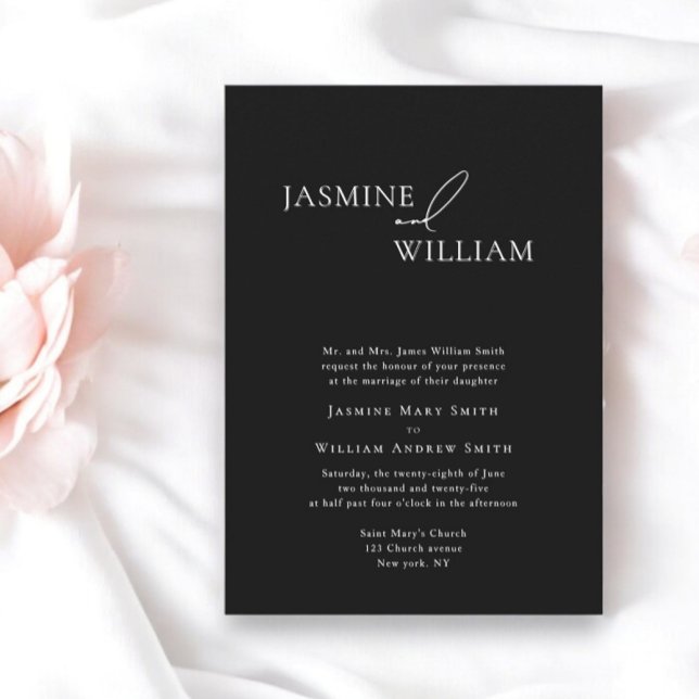 Modern elegant-inbjudan till svartvit bröllop inbjudningar (when modern design meet traditional text by willows weddings)