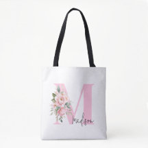 Modern Elegant Initial Namn Rosa Blommigt Monogram