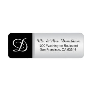Modern elegant initialer för silversvartMonogram Returadress Etikett