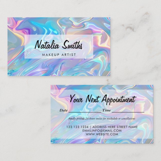 Modern Elegant Iridescent Holografisk Tidsbeställning Kort (Fram/baksida)