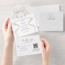 Modern Elegant Ivory Beige Bow Monogram Bröllop