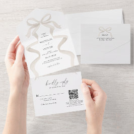 Modern Elegant Ivory Beige Bow Monogram Bröllop