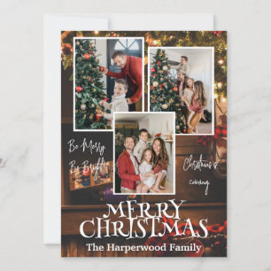 Modern Elegant Joy Jul-familjens fotokollage Julkort