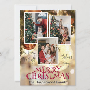 Modern Elegant Joy Jul-familjens fotokollage Julkort