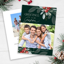 Modern Elegant jul Greenery Photo Julkort