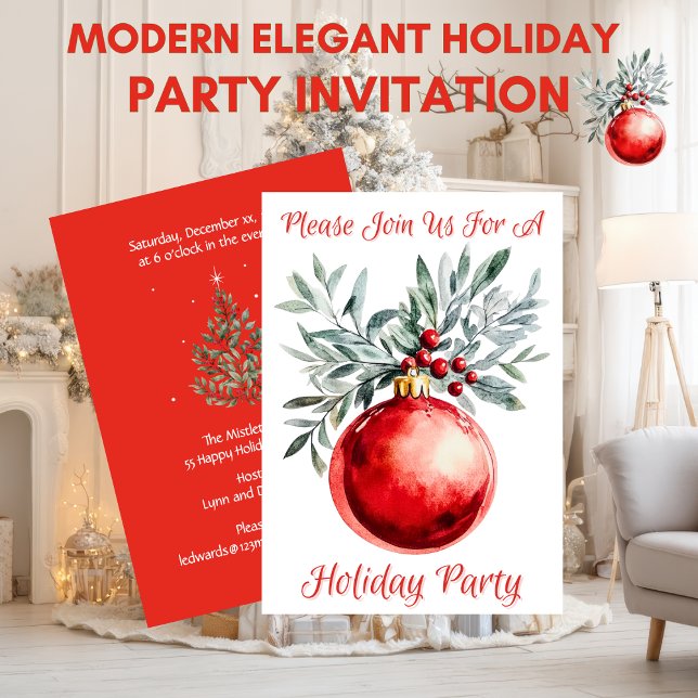 Modern Elegant Julfest Invitation Inbjudningar (Modern Elegant Holiday Ornament Party Invitation)