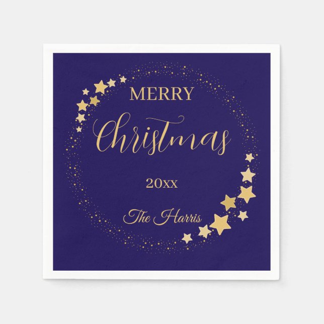 Modern elegant julstjärnor i guld pappersservett (Framsidan)