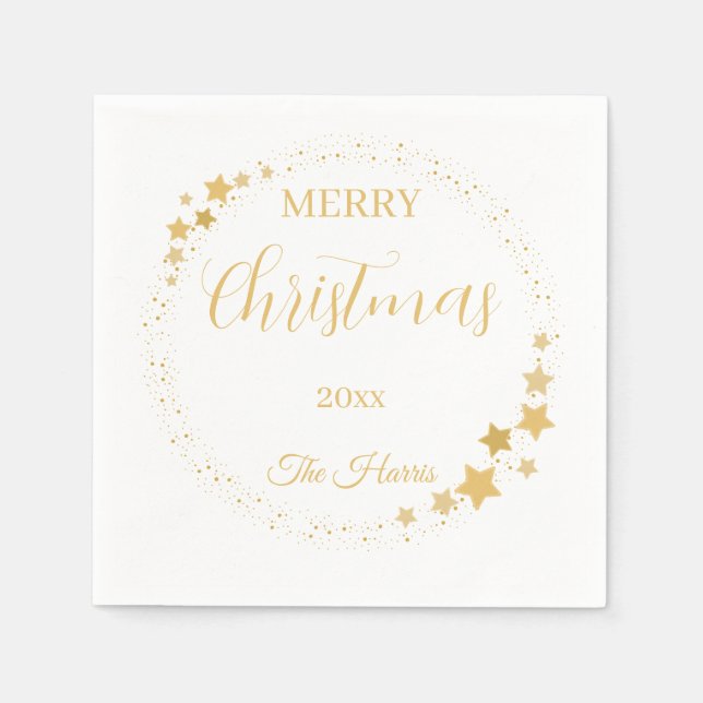 Modern elegant julstjärnor i guld pappersservett (Framsidan)