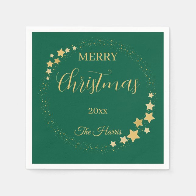 Modern elegant julstjärnor i guld pappersservett (Framsidan)