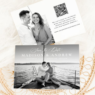 Modern Elegant Kalligrafi 2 Foto QR-kod Bröllop Spara Datumet