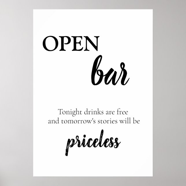 Modern Elegant Kalligrafi Bröllop Öppen Bar Drycke Poster (Framsidan)