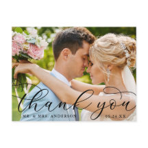 Modern Elegant Kalligrafi Bröllopsfoto Tack Kort