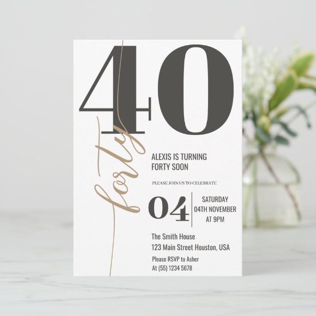 Modern Elegant Kalligrafi FORTY 40-årsdag  Inbjudningar (Stående Fram)