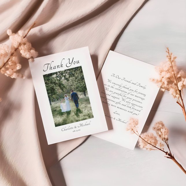Modern Elegant Kalligrafi Foto Bröllop Tack Kort (Skapare uppladdad)