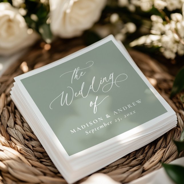 Modern Elegant Kalligrafi Såldergrön Bröllop Pappersservett (Skapare uppladdad)