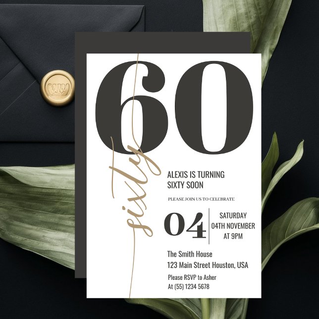 Modern Elegant Kalligrafi SEXTIO 60-årsdag Inbjudningar (Skapare uppladdad)