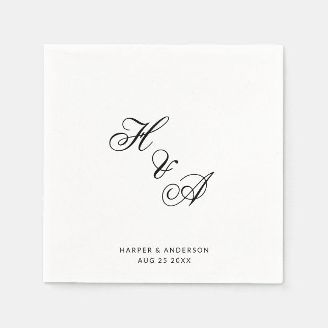 Modern Elegant Kalligrafi Skrift Monogram Bröllop Pappersservett (Framsidan)