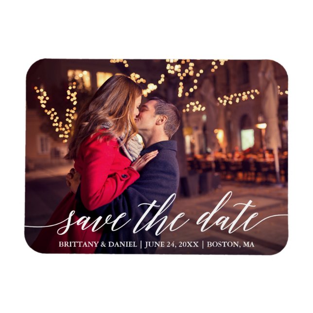Modern Elegant Kalligrafi Spara Datum Foto Magnet (Horisontell)