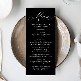 Modern Elegant Kalligrafi Svart och Vitt Bröllop Meny