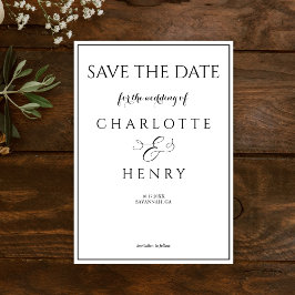 Modern Elegant Kalligrafi Svart och Vitt Spara Datumet