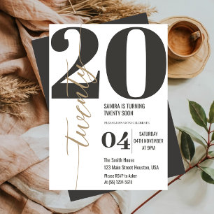 Modern Elegant Kalligrafi TJUGONDE 20-årsdag Inbjudningar