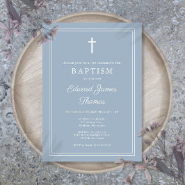 Modern Elegant Kant Dustig Blå Dop Inbjudningar