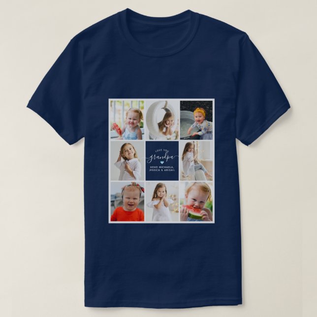 Modern Elegant Kärlek Du Grandpa 8-Photo Collage T Shirt (Design framsida)