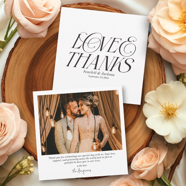 Modern Elegant Kärlek och tack Calligraphy Photo Kort (Skapare uppladdad)