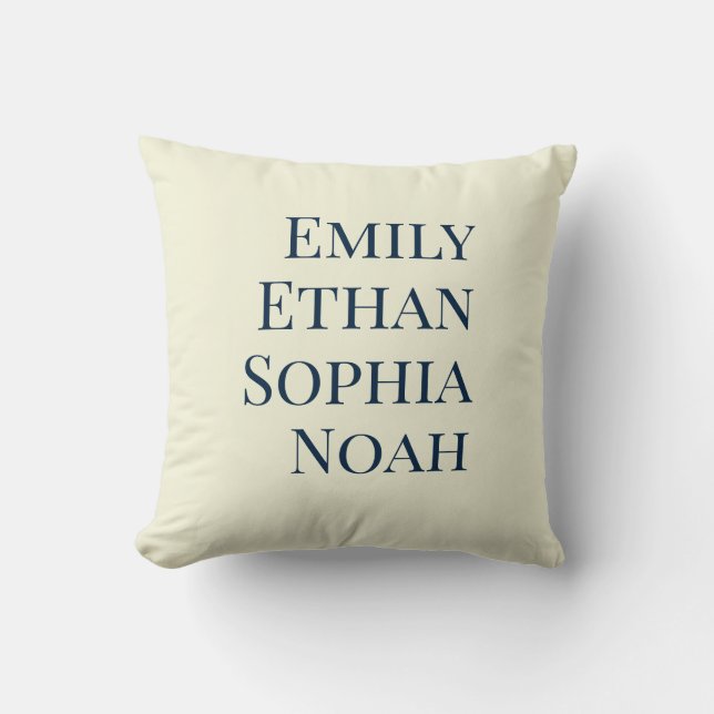 Modern Elegant Kids Names Personalized Family Thro Kudde (Framsida)