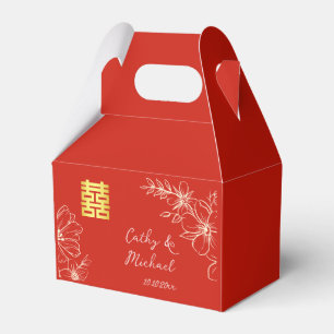 Modern elegant kinesisk bröllopsblomma skrift röd presentaskar