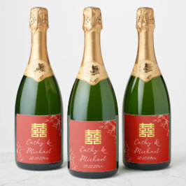 Modern elegant kinesiska bröllop-blommigt, skript 