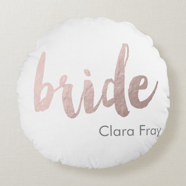 Modern elegant klar faux ro guld "bride" rund kudde (Framsidan)
