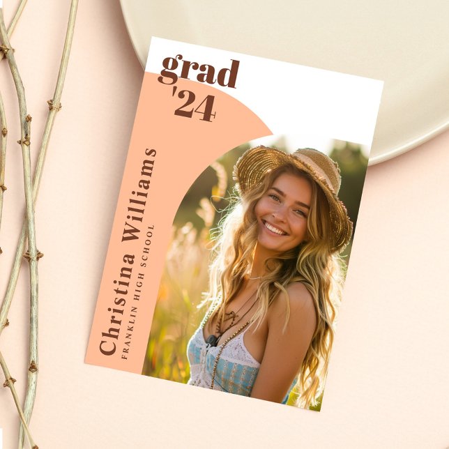 Modern Elegant klass för 2024-Arch Photo Studenten Meddelande (Modern Peach Elegant Arch Photo Graduation Announcement)