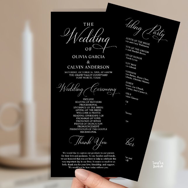 Modern Elegant Klassisk Bröllopsceremoni Ordning Program (Modern Elegant Classy Wedding Ceremony Order Program Card in black and white)