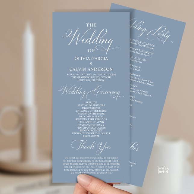 Modern Elegant Klassisk Bröllopsceremoni Ordning Program (Modern Elegant Classy Wedding Ceremony Order Program Card in dusty blue)