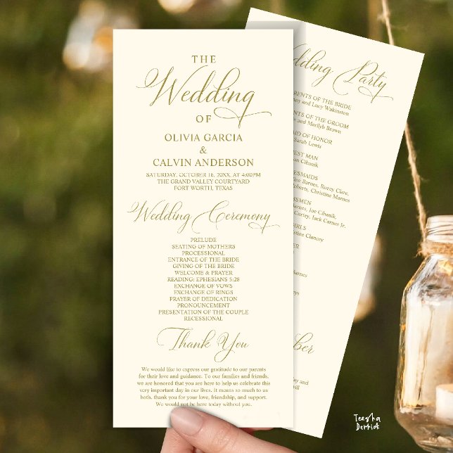 Modern Elegant Klassisk Bröllopsceremoni Ordning Program (Modern Elegant Classy Wedding Ceremony Order Program Card in yellow gold cream)