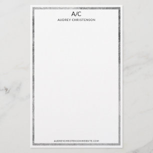 Modern elegant klassisk monogram silver ram brevpapper