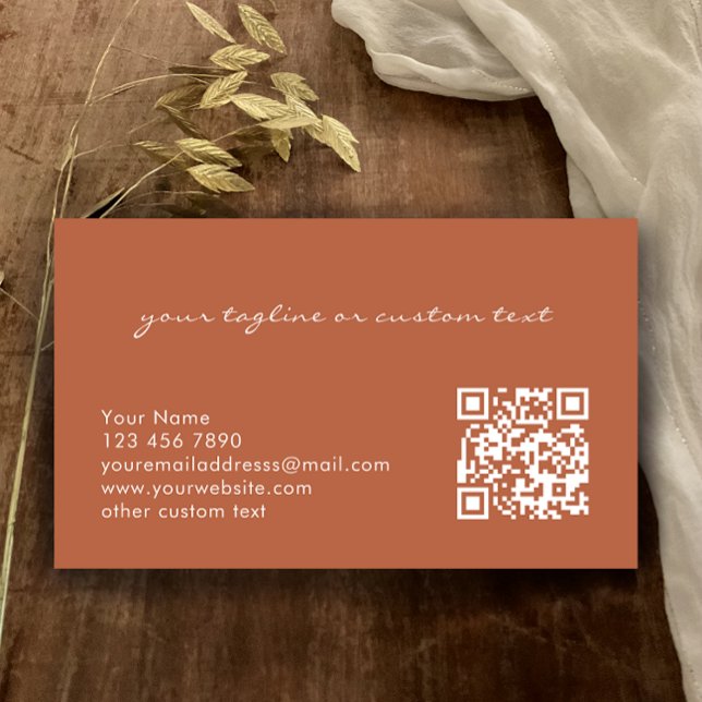 Modern Elegant Koppar QR-kod Professionell  Visitkort (Personalize this copper and white professional business card template. Simple modern terracotta.
)