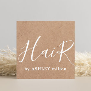Modern Elegant Kraft Handwrite Hair Stylist Fyrkantigt Visitkort