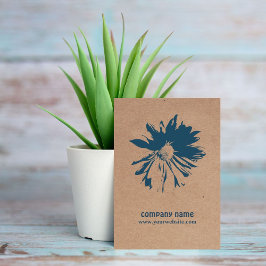 Modern Elegant Kraft Papper Blue Blommigt Patterne Visitkort