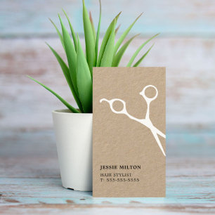 Modern Elegant Kraft White Scissor Hairstylist Visitkort